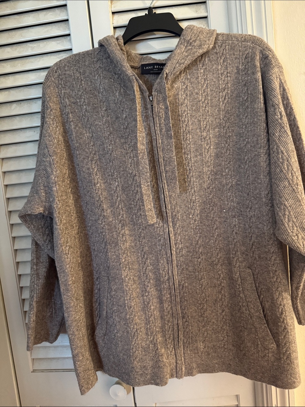 Lane Bryant Beige Hooded Zip-Up Cable Knit Sweater